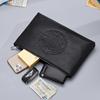 Mens Genuine Leather Clutch Bag Urban Minimalist Design Geometric Embossed Business Casual Handheld Purse Daily Use