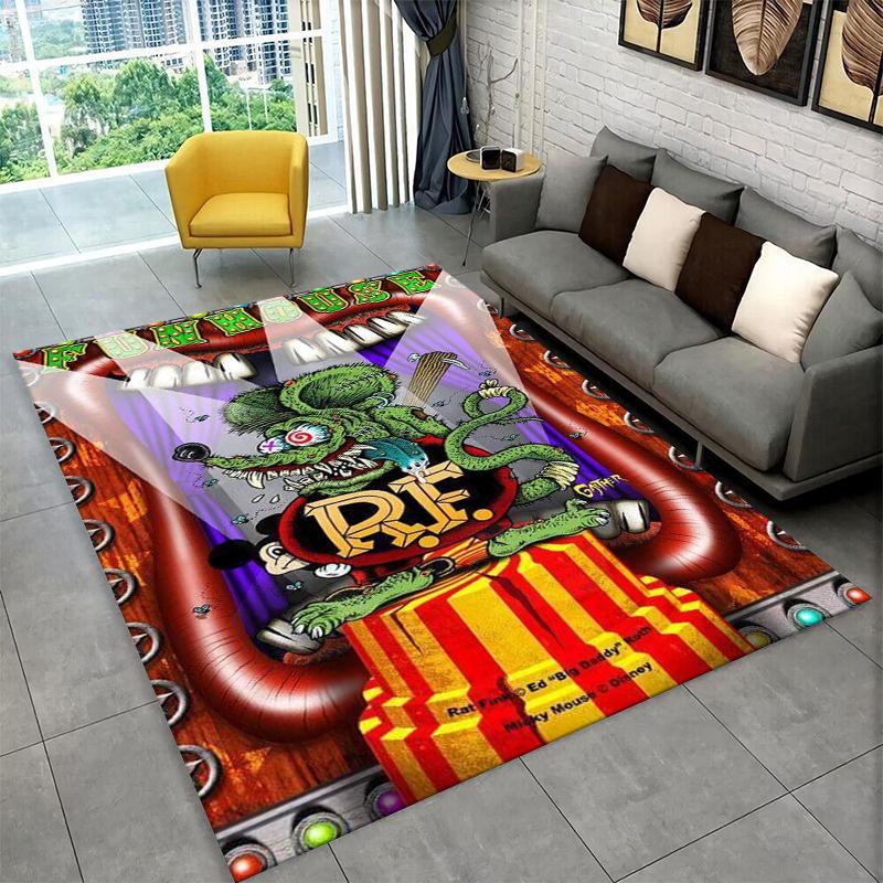 3D Rat Fink Cartoon Racing Car Moto Sign Carpet Rug for Bedroom Living Room Sofa Doormat Home Decor,Kid Game Area Rug Non-slip