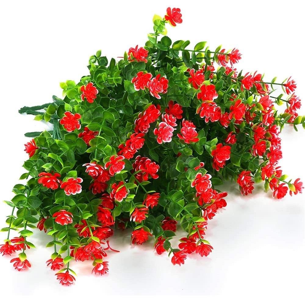 6 Bundles Artificial Flowers UV Resistant Fake Plants Faux Plastic for Indoor Outdoor Hanging Plants Garden Porch Window Box Home Wedding Decor