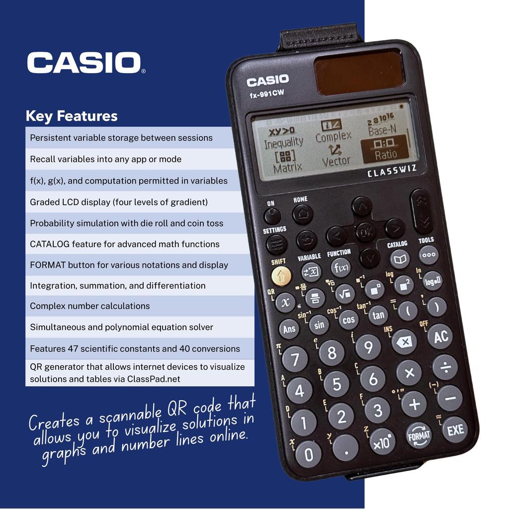 CASIO Продвинутый научный маленький калькулятор FX-991CW, Черный,