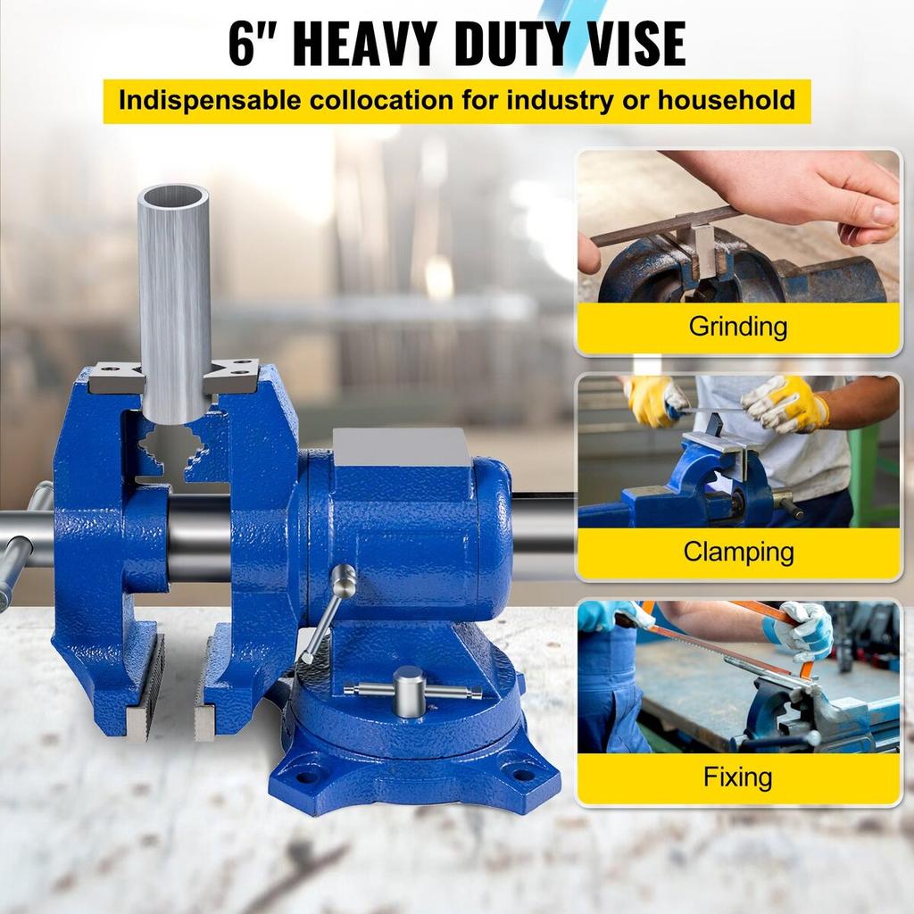 Multipurpose Vise 6-Inch Bench Vise 360-Degree Rotation Clamp on Vise with Swivel Base and Head Heavy Duty Multi-Jaw Vise for Clamping Fixing