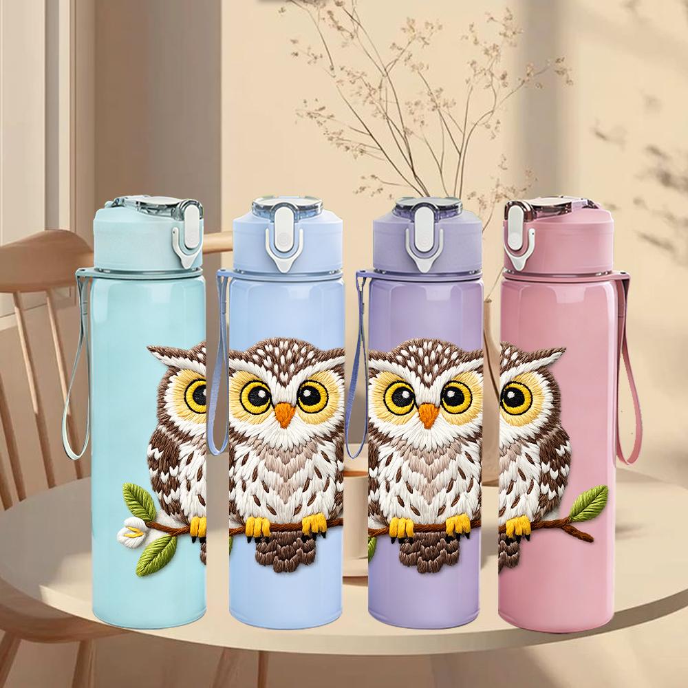 1PC Brown White Forest Owl Bust 750ml Color Plastic Water Bottle Leakproof Flip Straw Lid For Sports Office Home Use