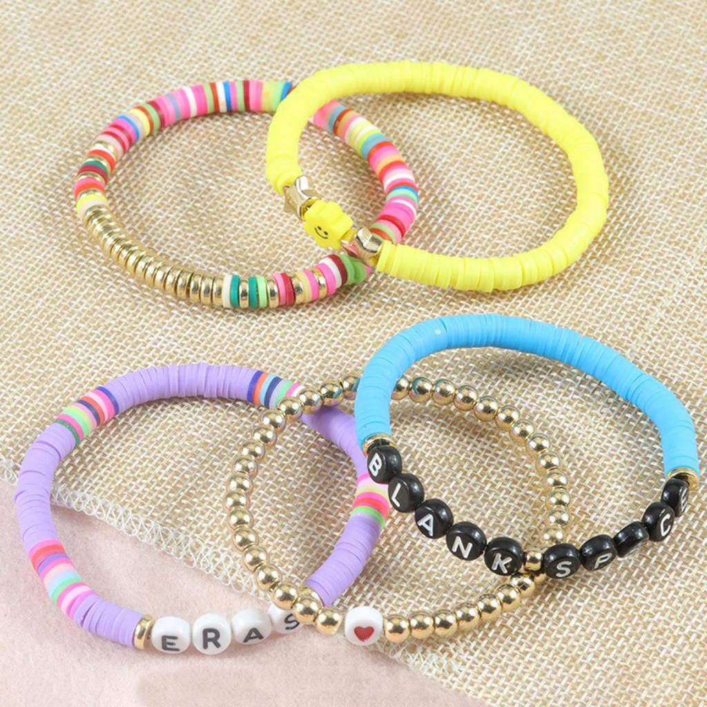 Multi-layer Color Soft Pottery Bracelet Elastic Color Letter Beaded Bracelet Set