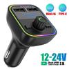 Car Handsfree Bluetooth 5.0 FM Transmitter Dual USB 3.1A Colorful Ambient Light MP3 Modulator Player