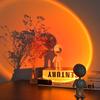 Modern Astronaut Robot Night Light Rainbow Projection Sunset Lamp for Bedroom Atmosphere Battery Operated Embedded Infinite