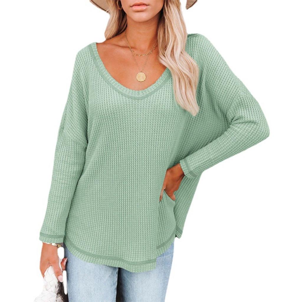 New Women's Waffle Knit Loose Batwing Long Sleeve Top, Casual Fashion Casual Top for Women Europe America Style