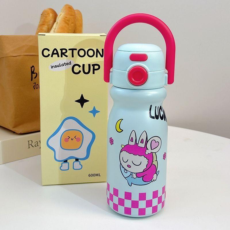 Strawberry Pudding Cartoon 600ml Insulated Travel Mug With Leakproof Lid For Kids And Students