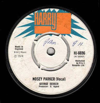 7-дюймовая пластинка GEORGE DEKKER - Nosey Parker HJ6696 Harry J Records 1974 UK Регги, Ска и Даб Б/У