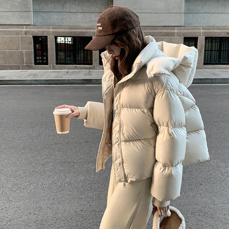 Women's short hooded bread cotton-padded clothes, fluffy and thickened cotton-padded clothes, winter casual jackets, offline entities can be mixed