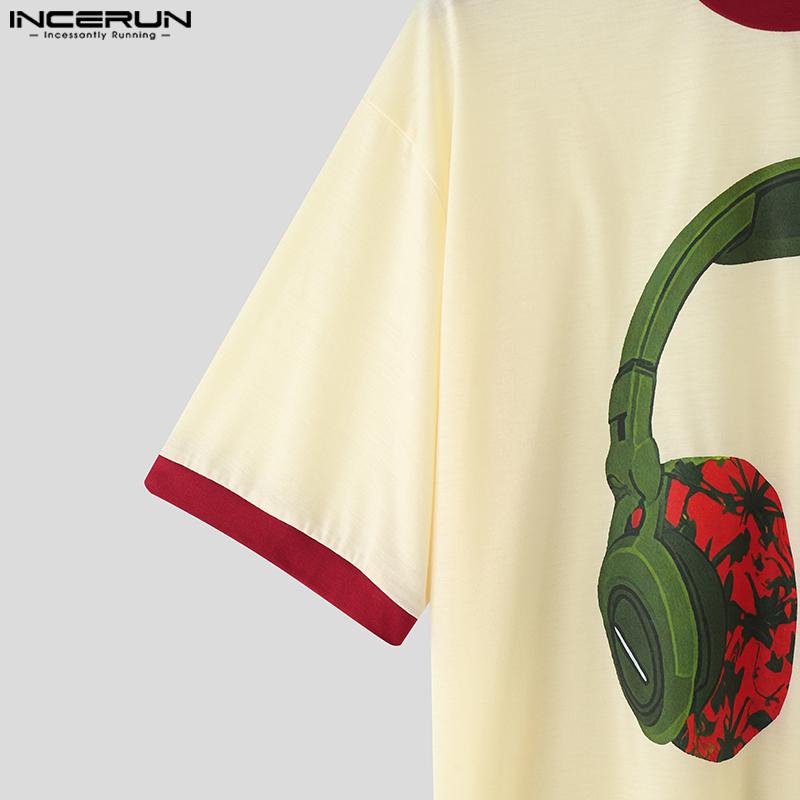 INCERUN Мужские футболки с круглым вырезом, коротким рукавом, 3D-принтом и вставками, повседневные, свободного кроя