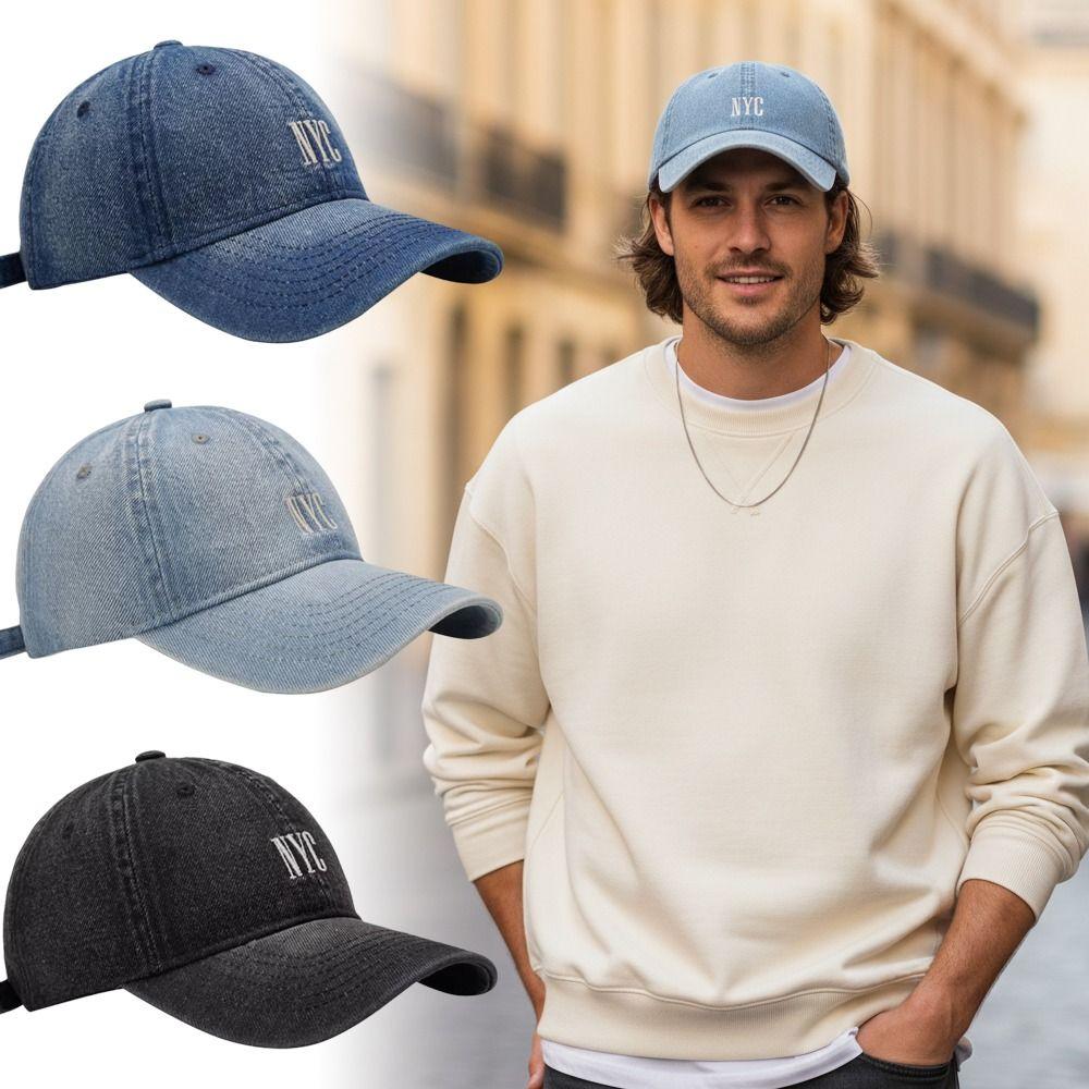 Distressed Denim Cap Adjustable Streetwear Hat Fashion NYC Embroidery Baseball Caps Unisex