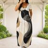 Women Plus Size Round Neck Short Sleeve Printed Loose Midi Dress With Side Pockets