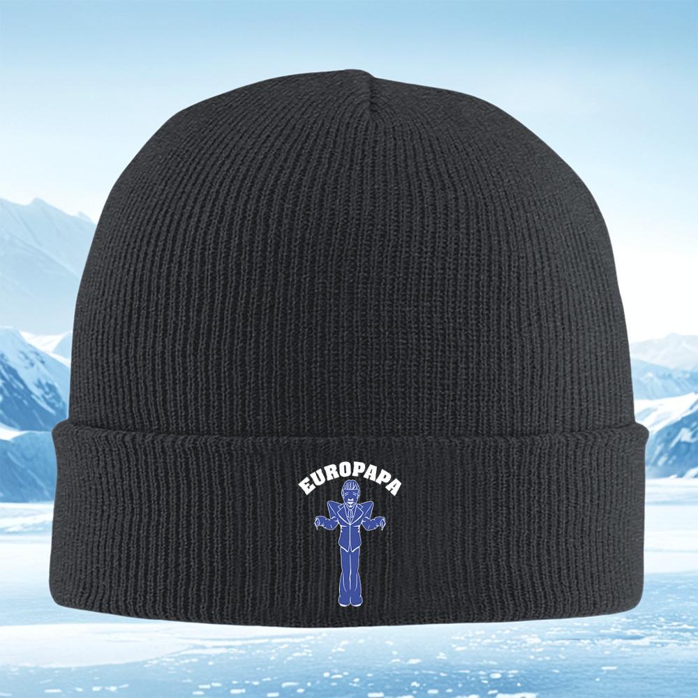 Man in suit and text Europapa Men Women Unisex Knitted Hat Beanie Pullover Cap Winter Thermal Warm Christmas Outdoor Cycling Hik