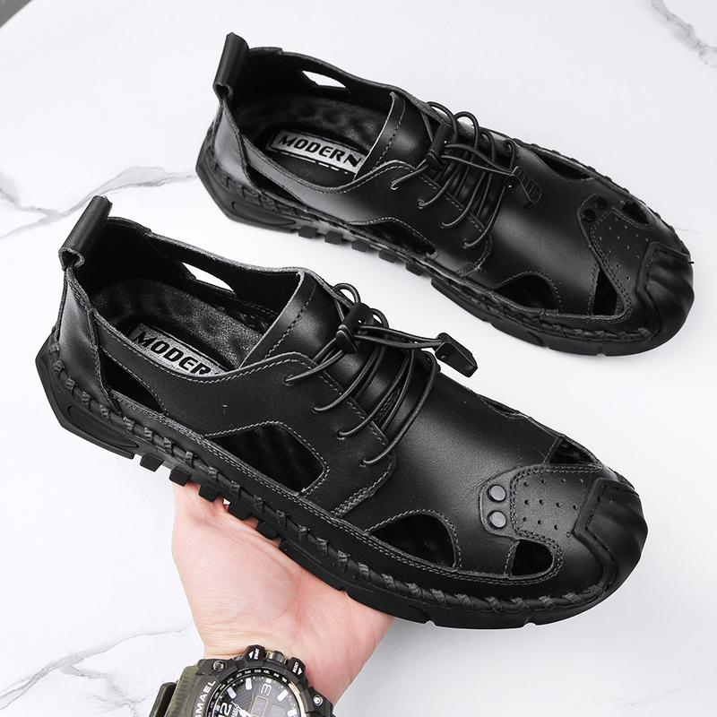 Летние мужские кожаные сандалии, легкие дышащие пляжные сандалии для отдыха на природе, повседневная обувь