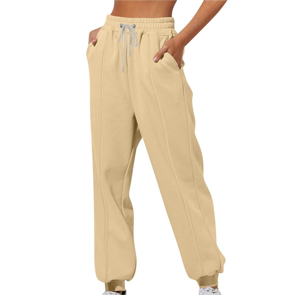Женские однотонные повседневные утепленные свободные спортивные штаны с завязками на шнурке для отдыха, длинные брюки