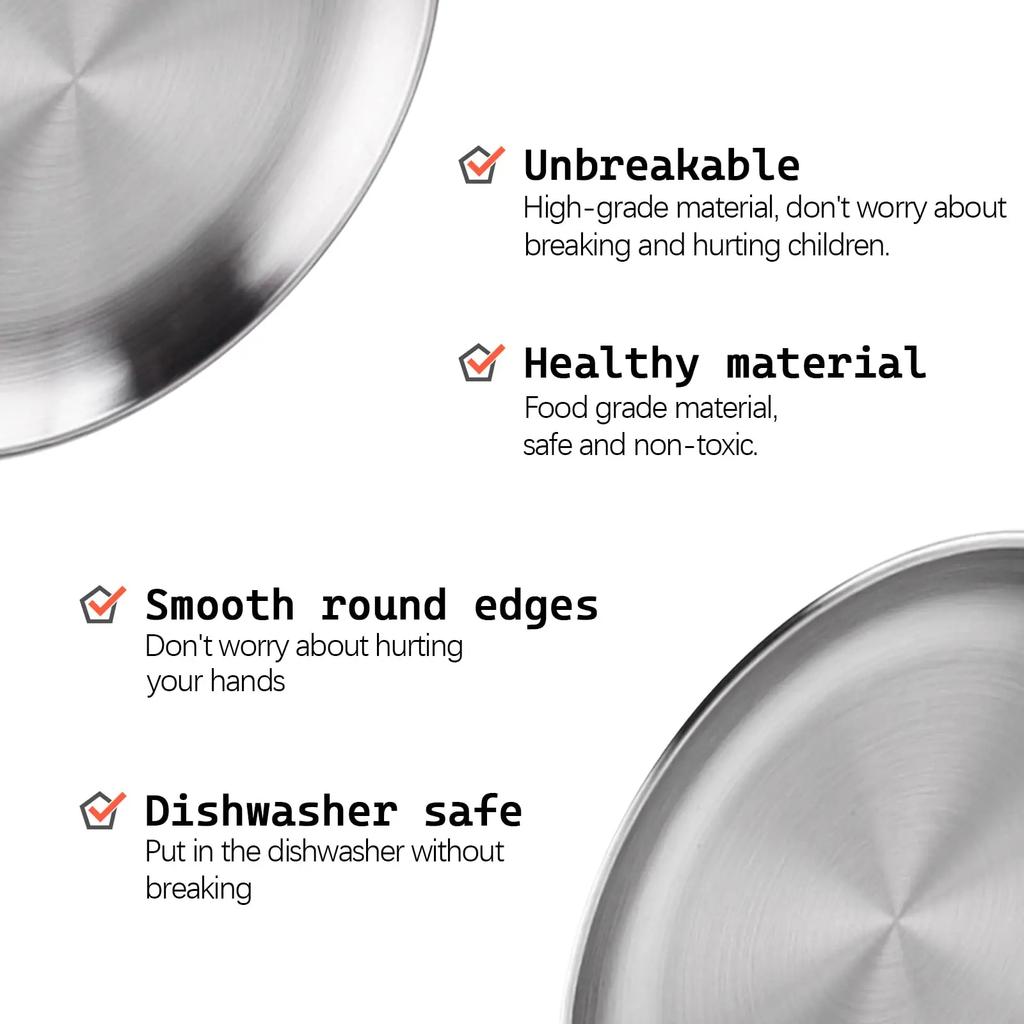 4 Pack 20cm Round Metal Dish Camping Stainless Steel 304 Serving Dinner Plates for Used ForBBQ Snack Salad Metal Dining Plates