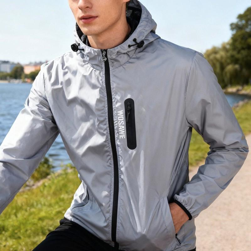 1 Reflective Waterproof Motorcycle Riding Jacket Windproof Hooded Long Sleeve Outdoor Cycling Running Use