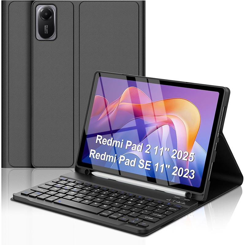 Кожаный чехол-клавиатура с отсеком для стилуса Redmi Pad 2 2025 SE11 - Русская раскладка