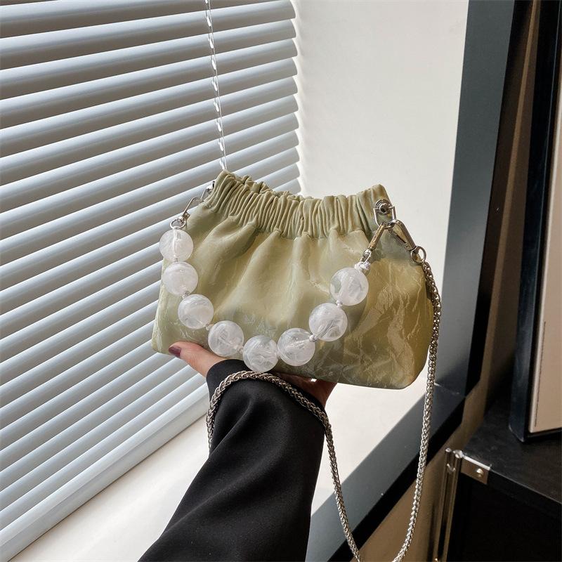 Простая и свежая сумка-цепочка с бусинами, сумка-ведро подмышкой, женская сумка, новая весенняя складная сумка через плечо