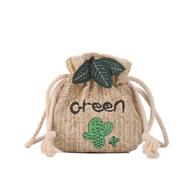 Straw Bucket Small Bag Women's 2025 New Summer Small Fresh Foreign Style Woven Beach Bag Single Shoulder Messenger Bag Tide