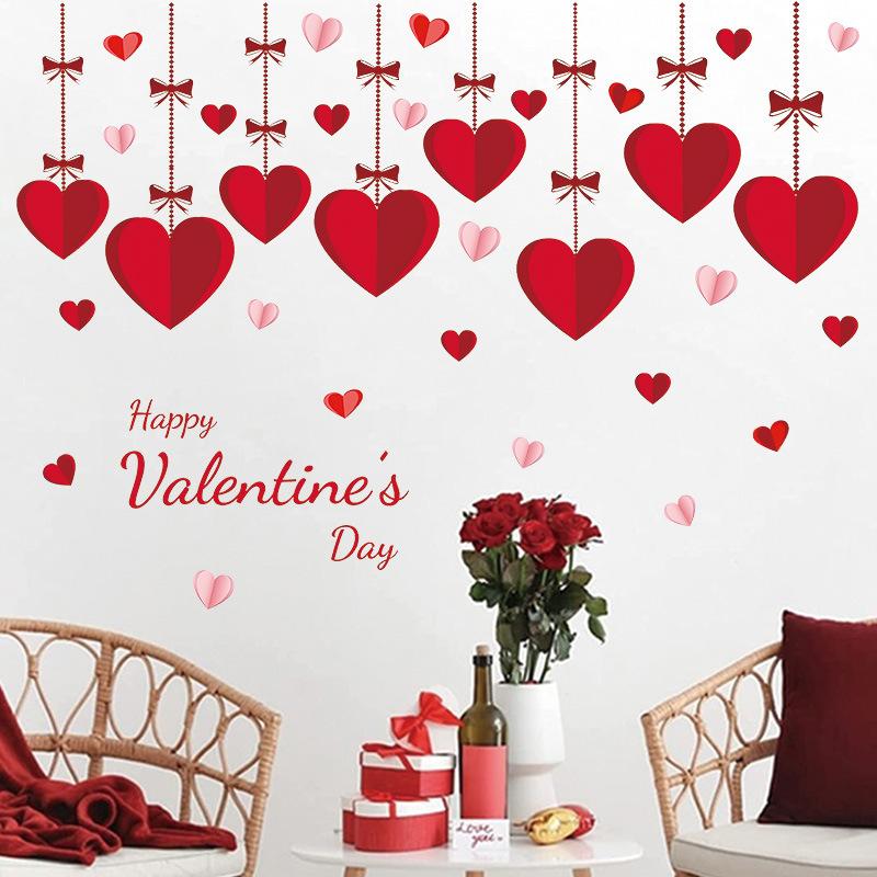 1Pcs Valentine's Day Heart-Shaped Romantic Sweetheart Balloon Sticker, Atmosphere Decor for Glass Windows Display