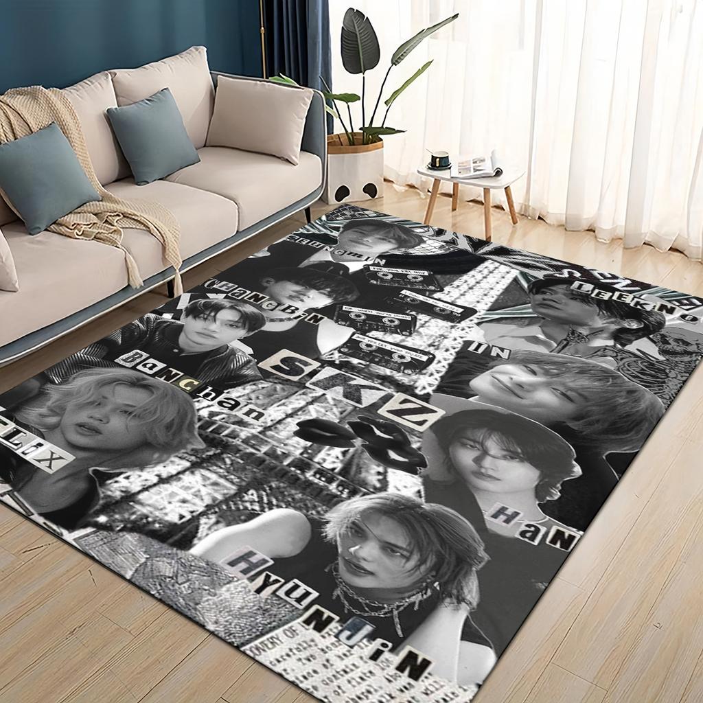 SKZ Kpop Stray Kids Star Cartoon 3D Carpet Rug for Living Room Bedroom Home Sofa Decoration,Kids Play Non-slip Floor Mat