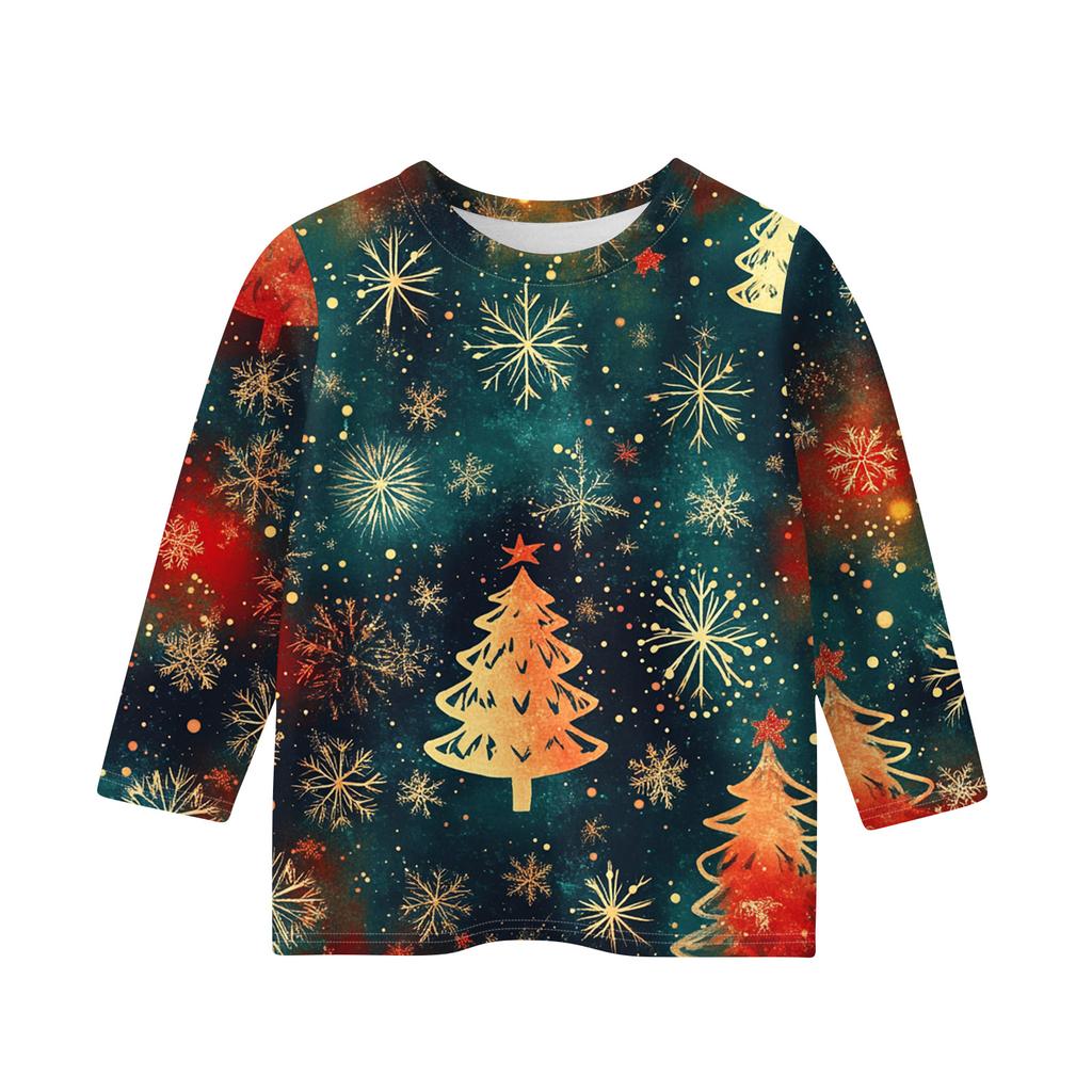 Рождественские топы с принтом для девочек-подростков 5-16 лет, футболки с круглым вырезом и рукавами 3/4, модные топы, нарядные футболки