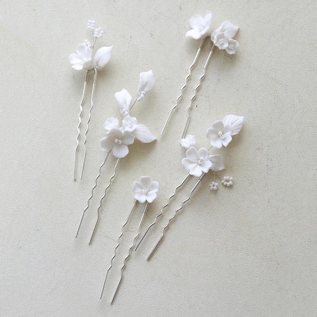 BH036 Ceramic Flower Hair Clip Comb Set Alloy Material for Women Stylish Accessory