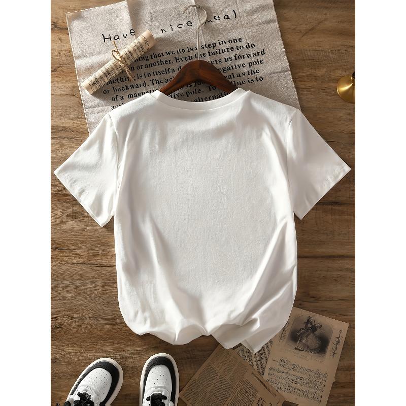 European Size Women's Red Heart  Line Print Semi-Sheer T-Shirt - Valentine's Day Casual Round Neck Short Sleeve Blouse with Romantic