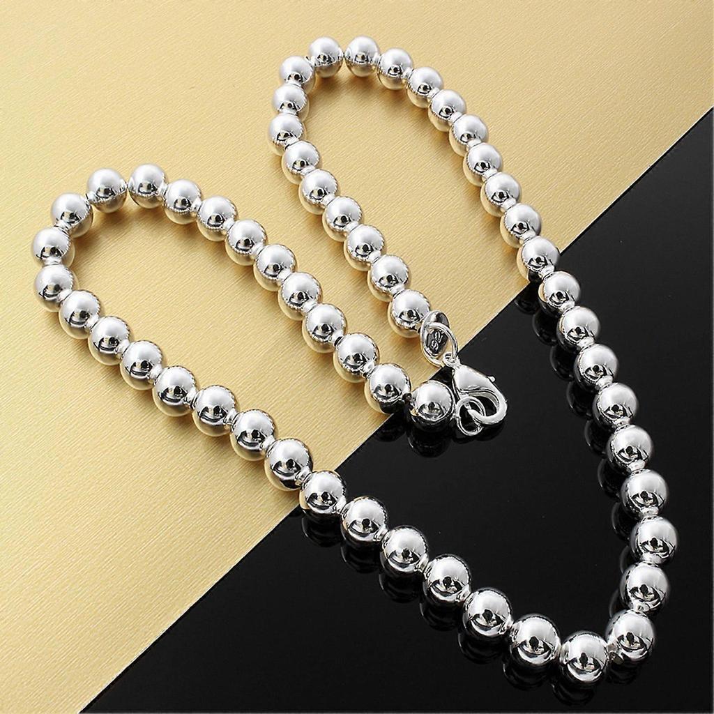 Silver 8MM Bead Ball Chain Necklace Handmade Alloy Hollow Bead Necklace for Women Men Daily Wear Gifting Dating Parties,Silver