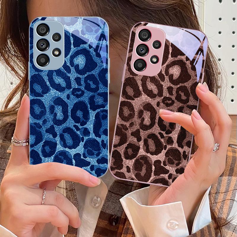 Серый Леопардовый Твил Для Samsung Galaxy S10 4G S20 11E 30 S21 22 S24 Fe Pro S23 S25 Ultra 5G S9 Закаленное Стекло Чехол для Телефона