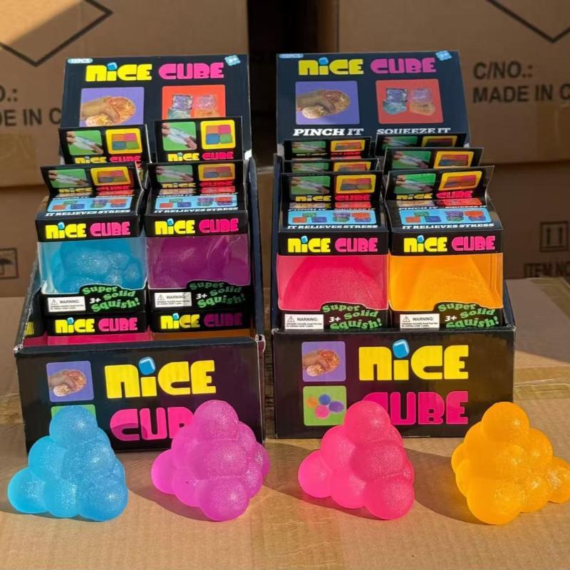 Transparent Glitter Cube Squeeze Toy Soft Stretchy Stress Relief Fidget Toy for Kids Autism Sensory Play Use
