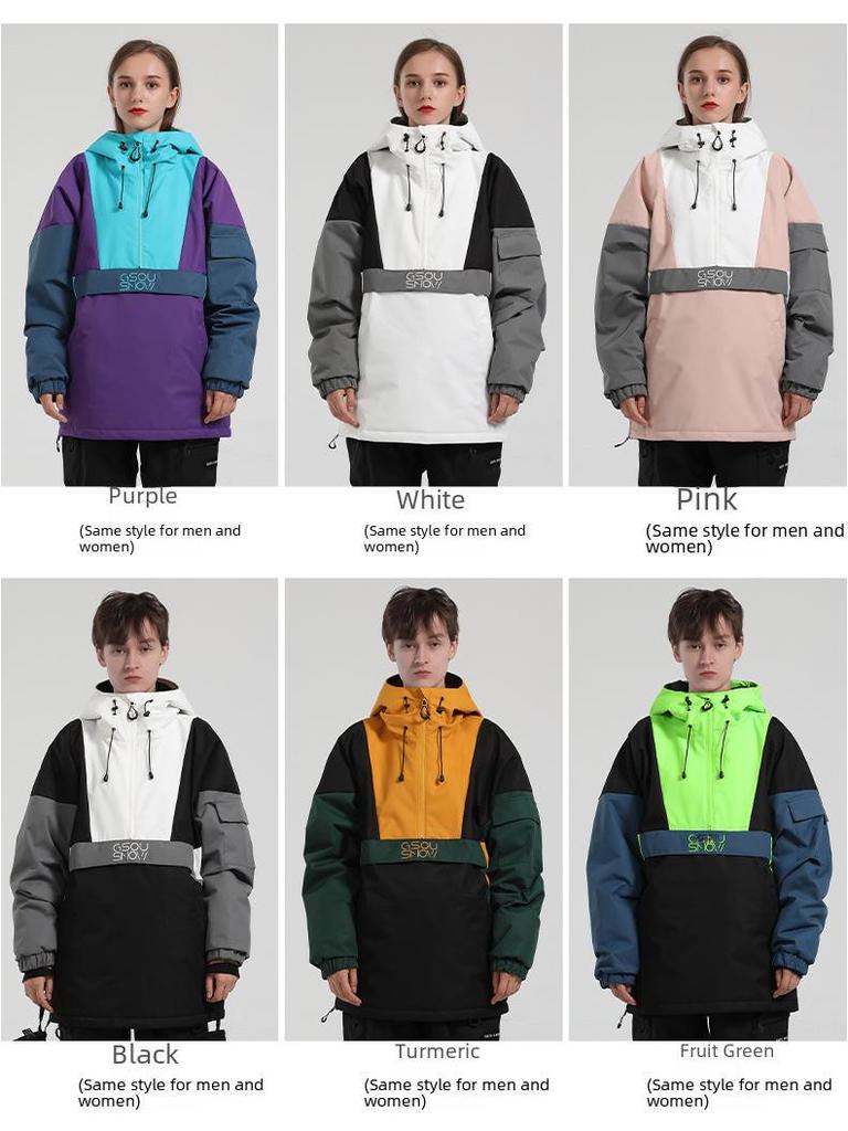 Женский зимний лыжный костюм: Ветрозащитная, водонепроницаемая, теплая, модная, подходящая по цвету куртка для одиночной/двухбордовой катания, горнолыжный костюм для пар.