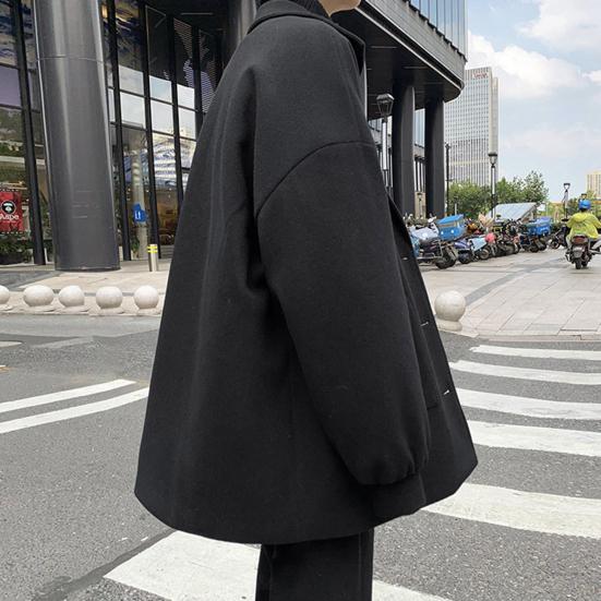 Мужское шерстяное пальто с лацканами, длинный рукав, однобортная ветровка, однотонное свободное пальто средней длины с карманами, официальная одежда