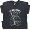 Black Cat Grim Reaper Shirt Funny Weird Graphic Tee Random Dark Humor Hilarious