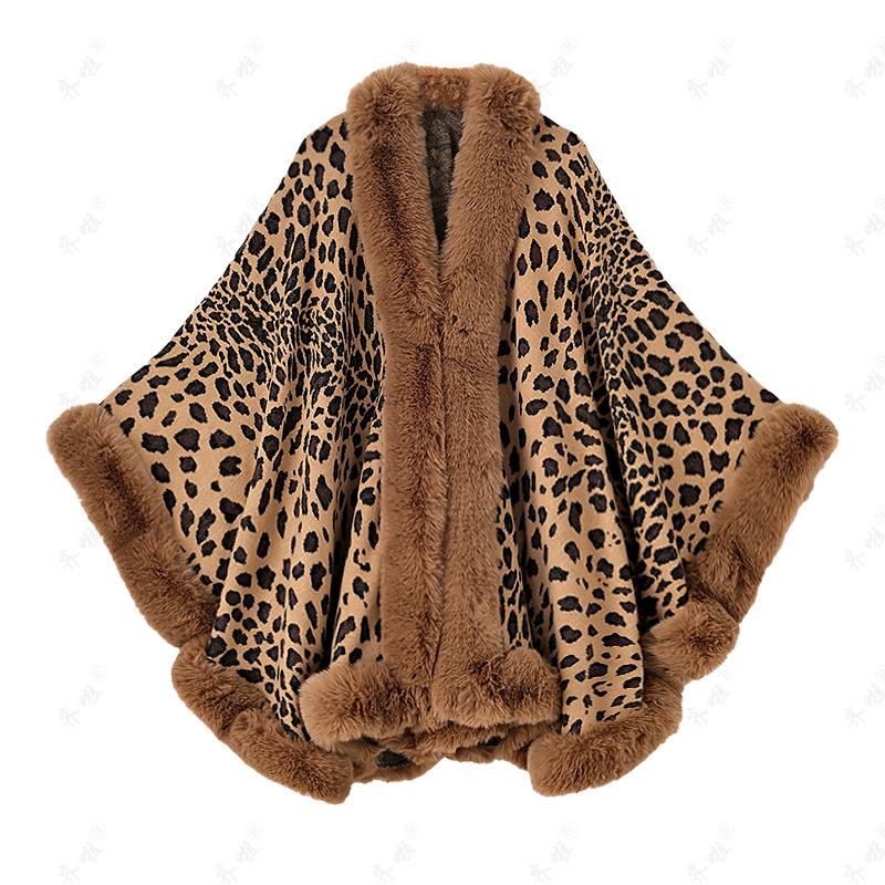 Новая шаль с меховым воротником для женщин из иностранной торговли, универсальная, для путешествий, имитация кашемира, леопардовый принт, жаккардовая накидка, пальто, накидка