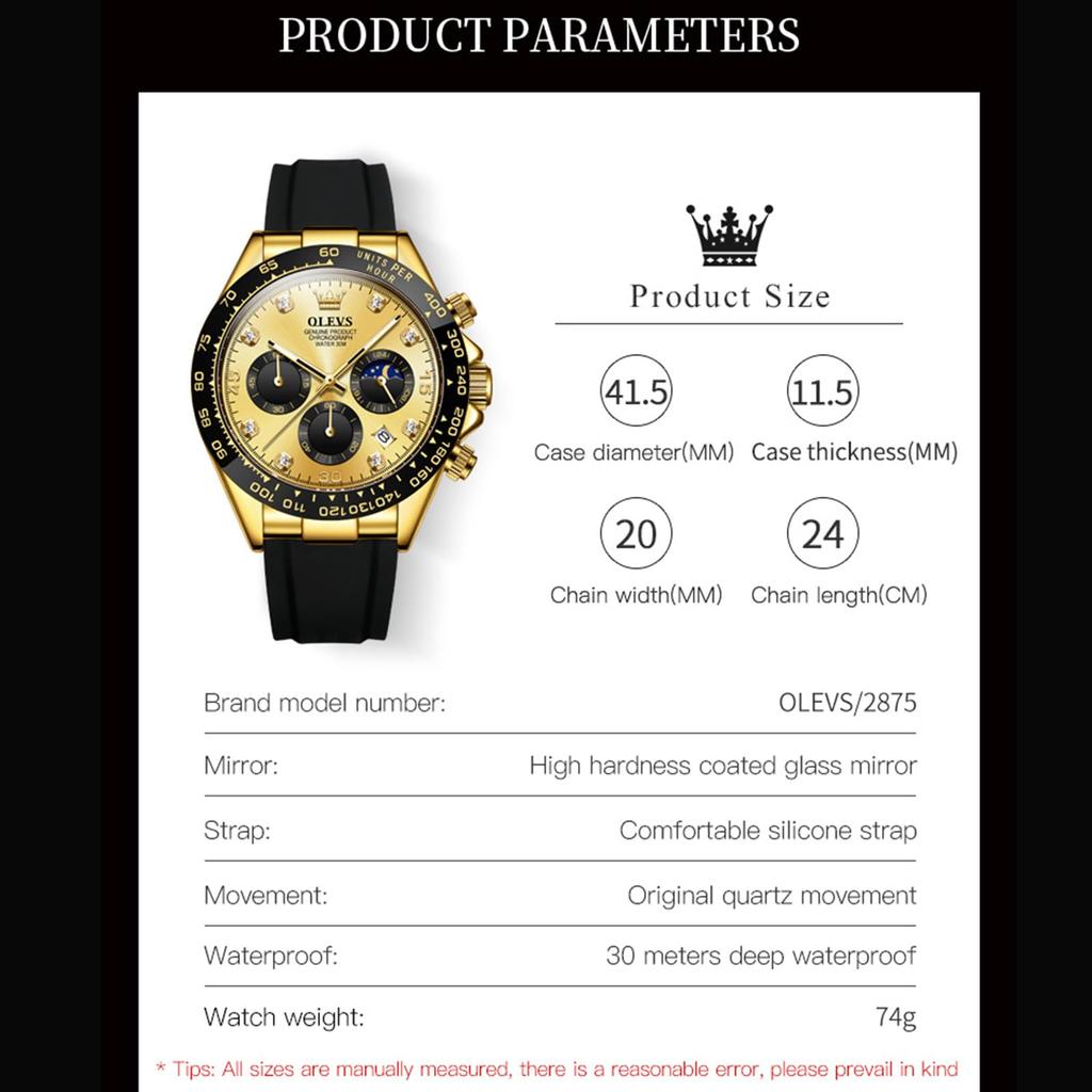 OLEVS Часы Стильные популярные часы Модные японские кварцевые наручные часы с большим циферблатом Уличные часы Дата Зеленые наручные часы Водонепроницаемые спортивные деловые золотые часы