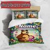 3pcs Duvet Cover Set (1*Duvet Cover + 2*Pillowcase, Without Core), Custom Name Masha and the Bear Pattern Bedding Set, Home Bedroom Decor Gift