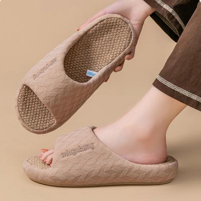 Домашние льняные тапочки для отдыха, подходящие для всех сезонов, на толстой подошве, с увеличением высоты, дышащие, нескользящие тапочки для пола