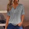 Women's T Shirt Print Button Short Sleeve Daily Weekend Fashion Basic V- Neck Regular Top