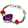 Purple Druzy Slice Red Coral Gemstone 925 Silver Plated Bracelet 6-8"