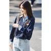 [Sayla] Tops Pullover Long Sleeve Jacket Ladies Switching Fake Layered Stripe Shirt Thick Polo Shirt Folded Collar Fashionable Sweater Beautiful