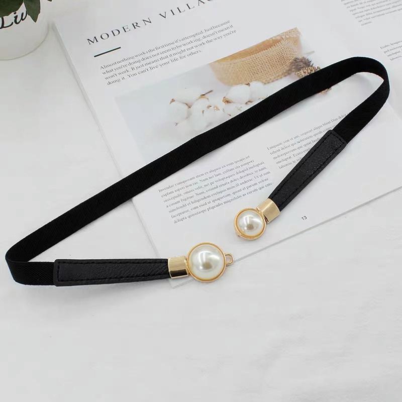 Pearl Buckle Belt Pu Leather Dress Skirt Waist Elastic Women Belts Accessories