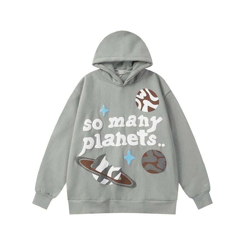 Broken Planet Oversized Hooded Sweatshirt With Puff Print Graphic Streetwear Unisex Casual Pullover Teens