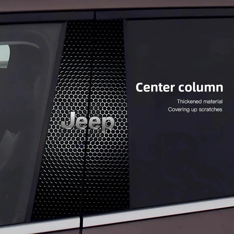 2Pcs Anti-Scratch Car Window Pillar Trim Film Logo Sticker for Jeep Renegade Wrangler JK Grand Cherokee Compass Car Accessories ALW1
