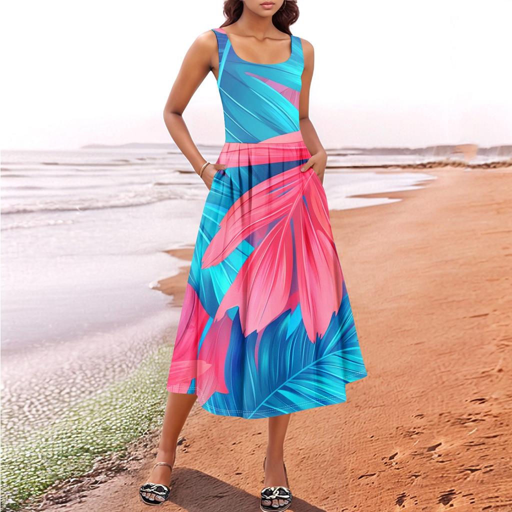 Women's Summer Spring Casual Floral Sundress Sleeveless Beach Vacation Flowy Boho Tank Midi Dresses