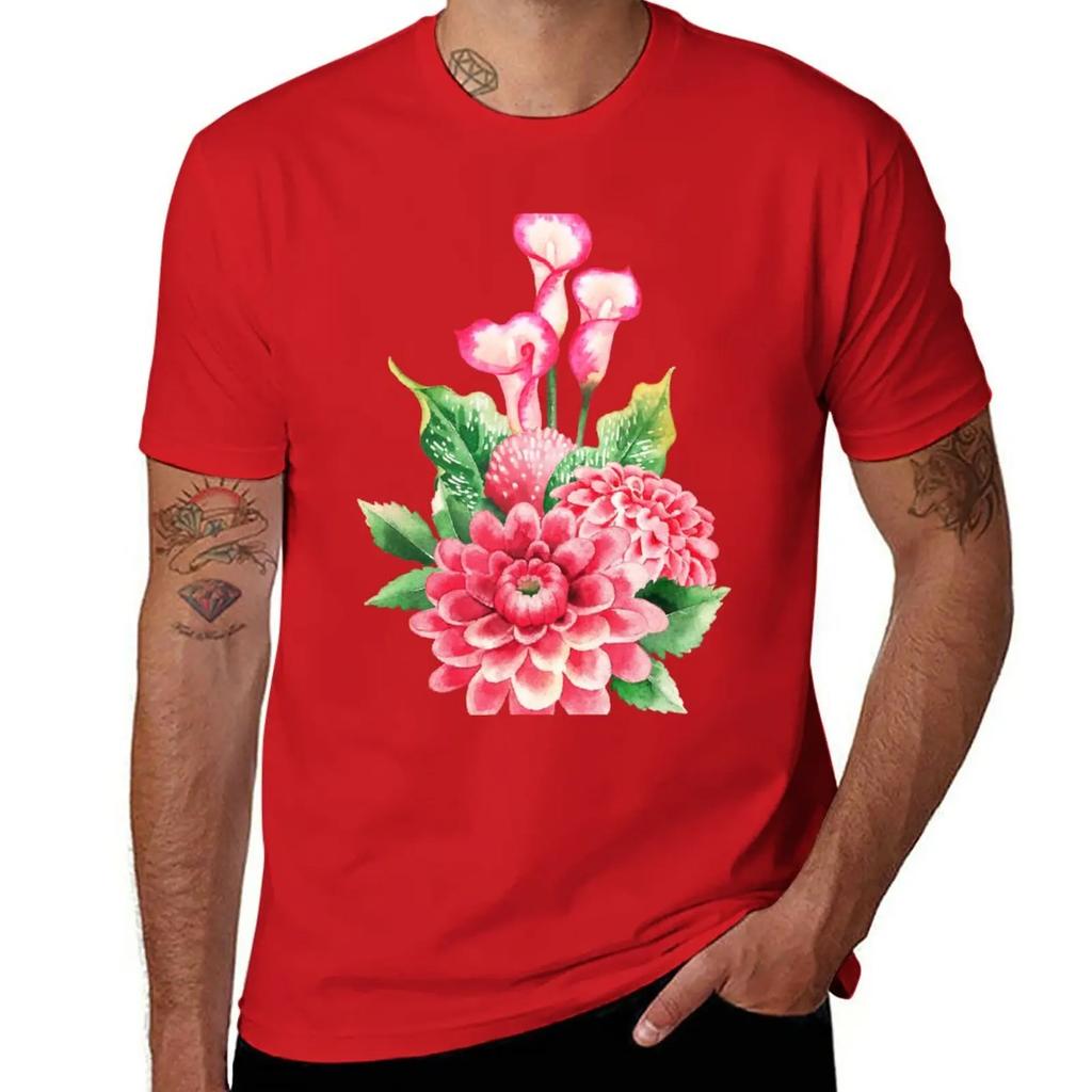 Watercolor bouquet of dahlia and calla lily flowers T-Shirt blacks edition funny t shirts