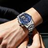 OLEVS Популярные Синие Автоматические Часы Скелетон Крутые Стильные Наручные Часы Светящиеся Календарь Дата Водонепроницаемые Синие Мужские