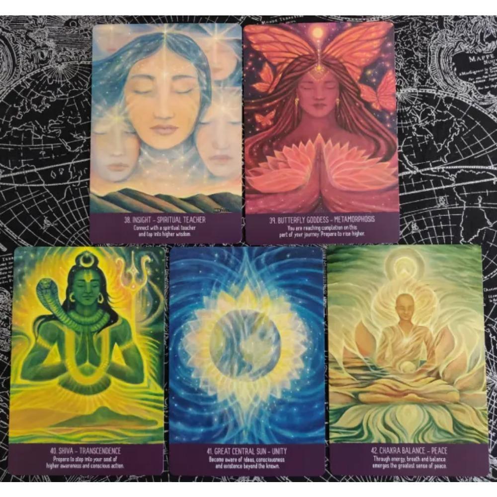 Карты-оракулы «Бесконечная мудрость чакр» 10,4 x 7,3 см. 42 тематические карты цветов чакр.