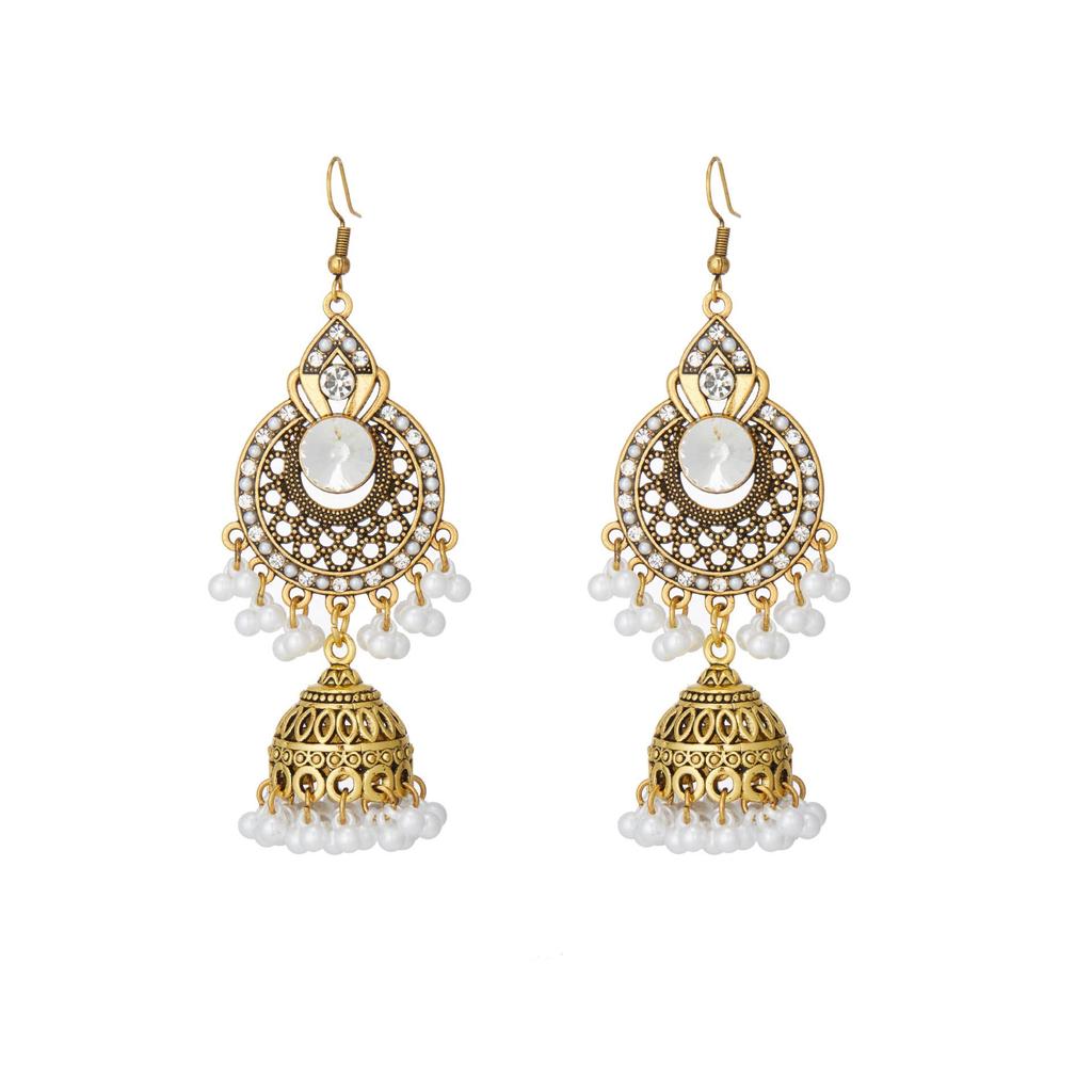 Rhinestone Bell Tassel Earrings: Exotic Ethnic Court Style for Women